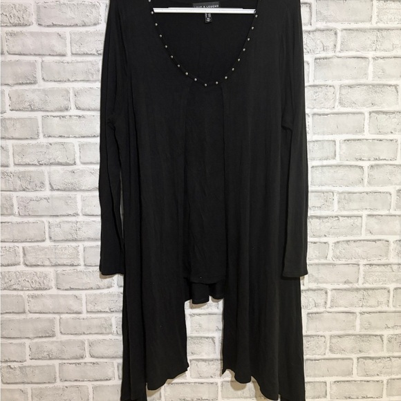 Love & Legend Tops - Love & legend  Long sleeve top with Studded Neckline, built in drape cardigan 1x